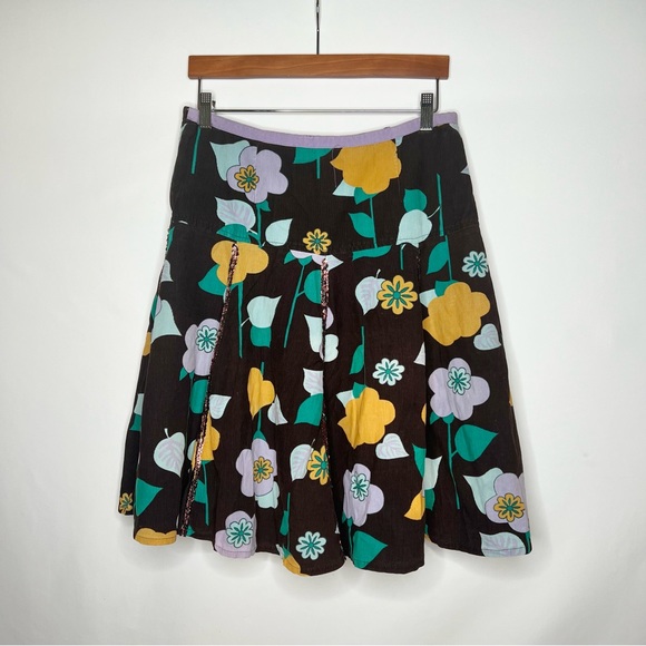 VINTAGE A & K DESIGNS PARIS ABSTRACT CORDUROY SEQUIN MIDI SKIRT MEDIUM FLORAL - Picture 2 of 4